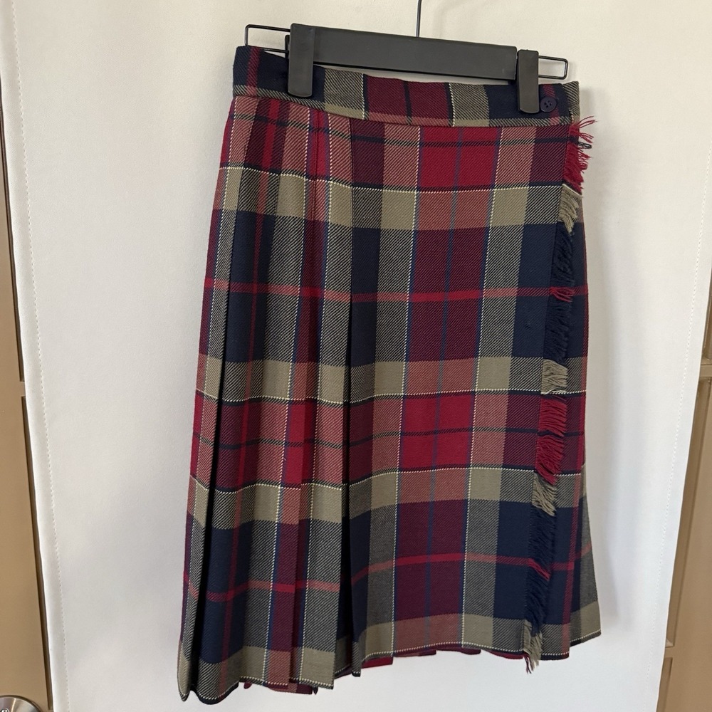 Talbots Womens 4 Plaid 100% Wool Vintage Pleated Wrap Skirt‎ Academia '90s